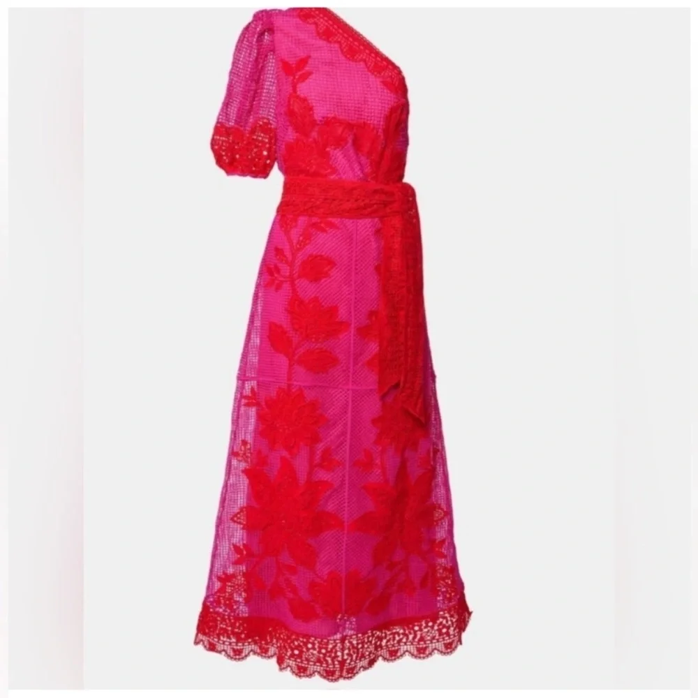 Farm Rio Guipuire Lace One-Shoulder Maxi Dress Size L - Picture 5 of 15